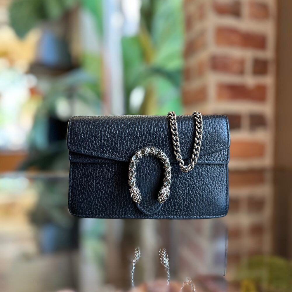 GUCCI Super Mini Dionysus Black Calfskin Leather Shoulder Bag